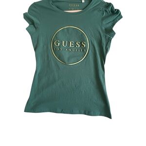 GUESS Green Short-Sleeve Tee with Gold Logo